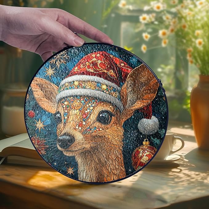Deer Stained Glass Window Hanging - Deer Christmas Hanging Ornament - Deer Christmas Decor - Wall Decor for Indoor Outdoor - Xmas Gifts for Mom, Grandma