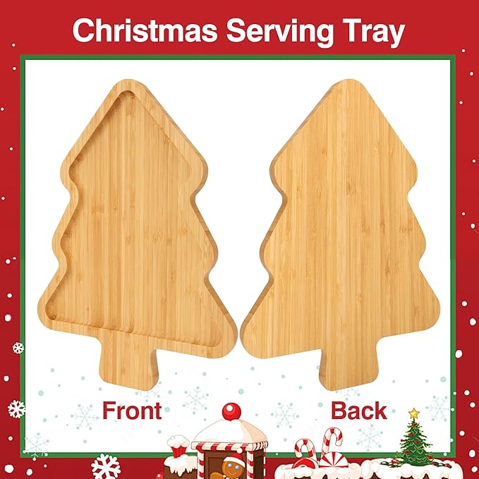 Christmas Serving Tray, Christmas Tree Charcuterie Board, Bamboo Serving Platter Dish for Holiday Party Food Tray for Cheese Snack Fruit 12 x 8.7 x 0.6 Inches