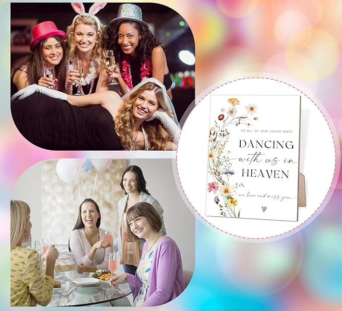 Dancing With Us In Heaven Sign, Flower Wedding Memorial Sign, Wedding Decorations for Reception, Bridal Shower Party Decor, Table Centerpieces for Party, 6X8 Inch Wooden Signs with Stand, 23