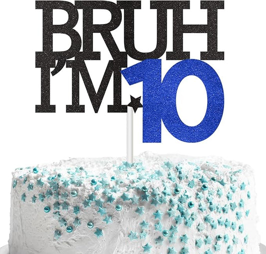 Bruh I'm 10 Cake Topper, Happy 10th Birthday Decorations for Boy, Funny 10th Birthday Cake Topper 10 Year Old Birthday Party Decoration Supplies