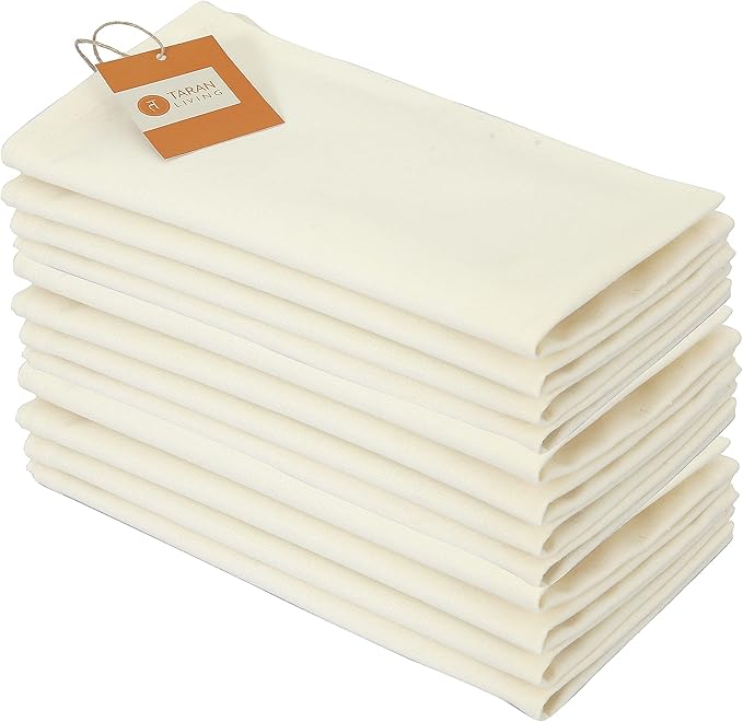 TARAN LIVING Pure Cotton Table Cloth Napkin Solid Dinner Napkin Sets Washable Dish Cloth Napkins Gifts for Her/Him Reusable Napkins Dining Décor - Set of 12, 18x18 inch - Off White