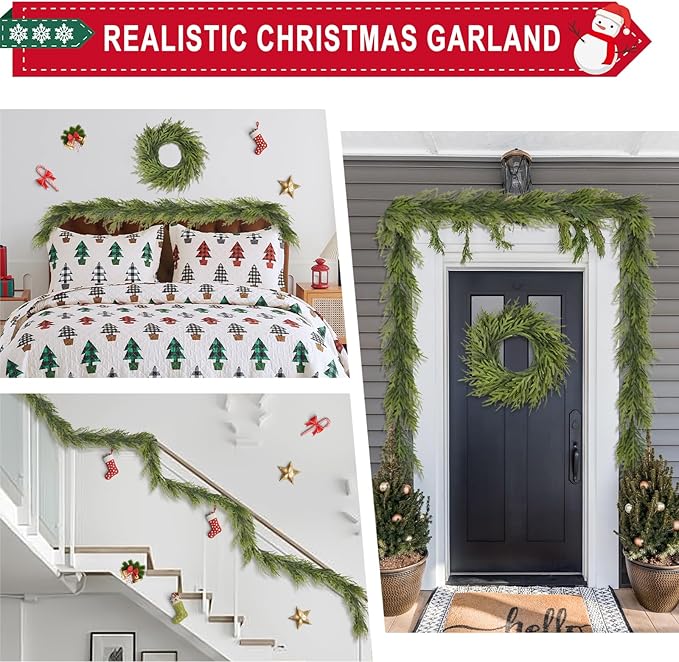 6 Ft Realistic Christmas Garland,Natural Droopy,Soft Bendable Cedar Garland, Lifelike Garland Christmas Decorations,Christmas Garland for Mantle Table Fireplace Stairs Christmas Decorations Indoor