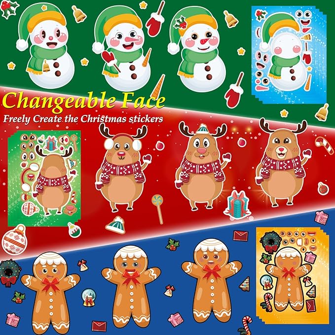 Aowplc Christmas Stickers 64 Sheets Make Your Own Christmas Characters Stickers for Kids Holiday Party Favors Crafts Activities Supplies
