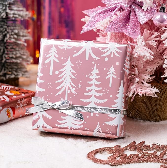 MAYPLUSS Christmas Wrapping Paper Jumbo Rolls with Gridlines - 30IN X 120IN - 4 Roll-Christmas Tree Santa Claus Snowflakes Reindeer Joyful for New Year Holiday Kids