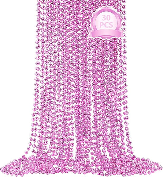 SHAOQINLIN 30 PCS Pink Bead Necklace, 33" Pink Mardi Gras Beads, Breast Cancer Awareness Beaded Necklaces, Party Beads for Mardi Gras, Christmas, Valentine's Day, Wedding, Gender Reveal Party Favors