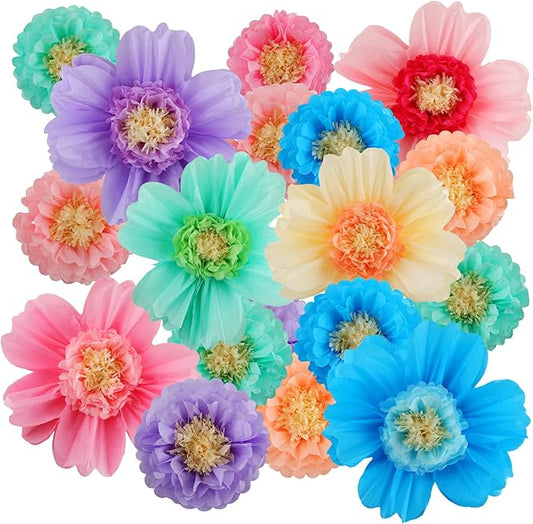 Crowye 24 Pcs Large Colorful Tissue Paper Flowers Decorations 20" Giant Fiesta Crepe Paper Flowers for Wall Decor Backdrop Mexican Wedding Birthday Baby Shower Carnival Party Craft (Colorful)