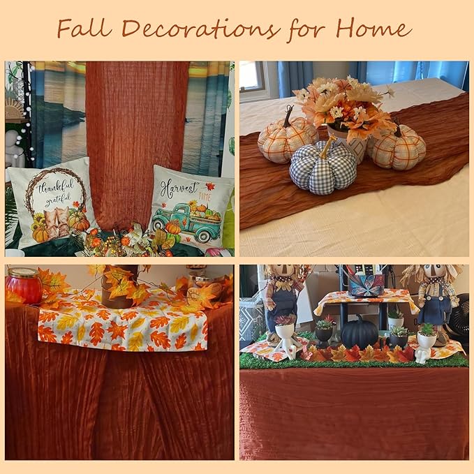 12 Pack Cheesecloth Table Runner, 35x120 Inch Terracotta Table Runners Rustic Burnt Orange Cheese Cloth Boho Gauze Semi-Sheer Runner for Wedding Baby Shower Fall Thanksgiving Home Decor