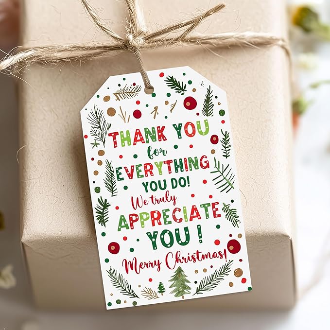 Treat for You to Say Thank You for All You Do Gift Tag We Appreciate You Christmas Gift Tags with String Employee Appreciation Company Staff Christmas Holiday Favor Tags Pack of 20 (Appreciate B)