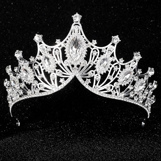 Bride Rhinestones Tiara Silver Crystal Princess Queen Crowns Headband for Women Wedding Birthday Halloween Prom Pageant Party Coming of Age Ceremony,Photo Props（HG057-Silver White）