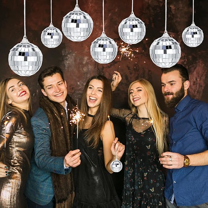 50 Pcs Disco Ball Ornaments, 1.18, 1.57, 1.97, 2.36 Inch Disco Ball Party Decorations Party Mirror Balls with String Hanging Discos Balls for Returning to 70s 80s 90s, Rock and Hip Hop Themed Parties