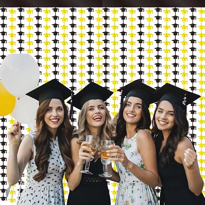 GOER Foil Curtain Backdrop for Graduation Party Decorations| Metallic Tinsel Graduation Theme Photo Booth Props (2 Pack)