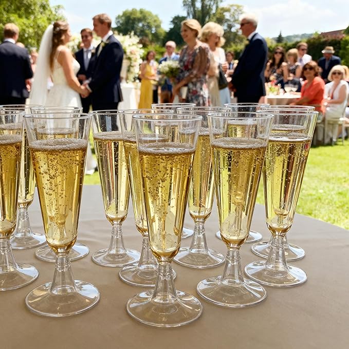 Plastic Champagne Flutes 50 Pack 5.5 Oz Plastic Champagne Glasses Disposable Mimosa Glasses Clear Unbreakable Toasting Cups for Wedding, Party, Birthday, New Years Eve Party Supplies(Pink & Clear)