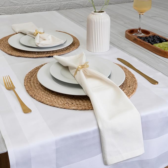 Blue Needles Solid Cloth Napkins Set of 12 Cream 100% Cotton Dinner Napkins 18x18 inches - Soft, Reusable, Absorbent & Washable Fall Thanksgiving Linen, Ideal for Events, Parties & Everyday Use