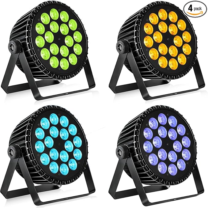 Big Dipper LED Stage Lights Par Lights 18×18W RGB+Amber+Lime+UV 6in1 Bright Lighting with Strobe/Wash Effect DMX512 Sound-Activated for Event Concert Club Church 4 Pack