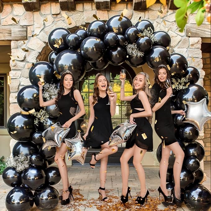 110pcs Black Balloons 12 Inch Black Balloon Arch Kit for Birthday Anniversary Graduation Baby Shower Holiday Party Decorations