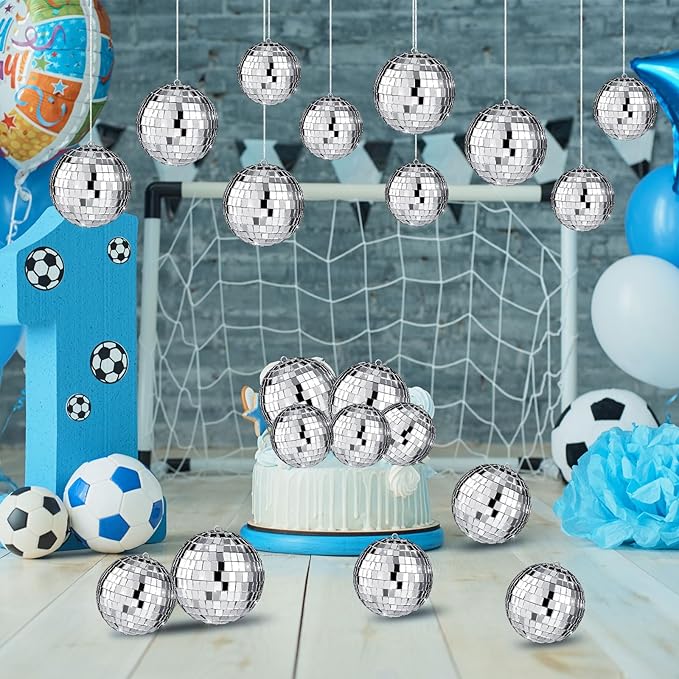 Hoolerry 200 Pcs Mini Mirror Disco Ball Ornaments Mardi Gras Small Silver Hanging Decorations Reflective Tiny Balls Bulk for 70s 80s 90s Disco Party, Christmas Tree(2'', 1'')