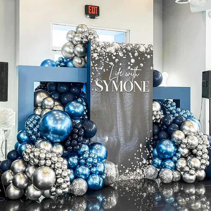 130pcs Metallic Blue Balloons Different Sizes 18" 12" 10" 5" Chrome Blue Latex Balloon Garland Arch Kit for Birthday Baby Shower Graduation Wedding Gender Reveal Party Decorations