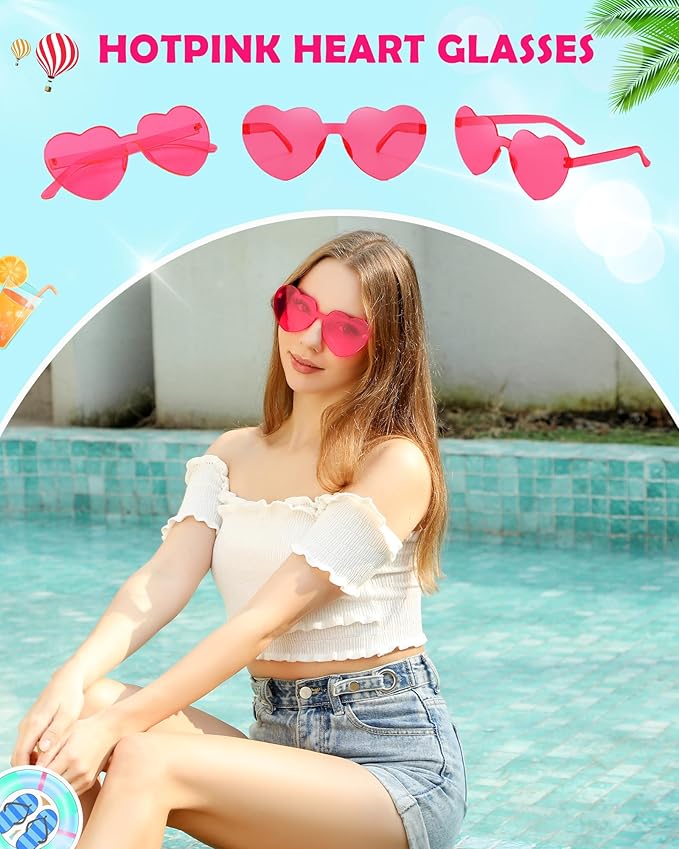 40 Pairs Heart Shaped Sunglasses Bulk, Colorful Rimless Fun Heart Sunglasses for Women Party Favors