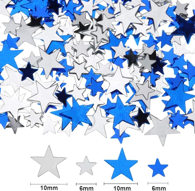 Hestya 60g Star Confetti Glitter Table Confetti Metallic Foil Stars for Christmas Party Wedding Festival Decorations(Blue Silver,10mm and 6mm)