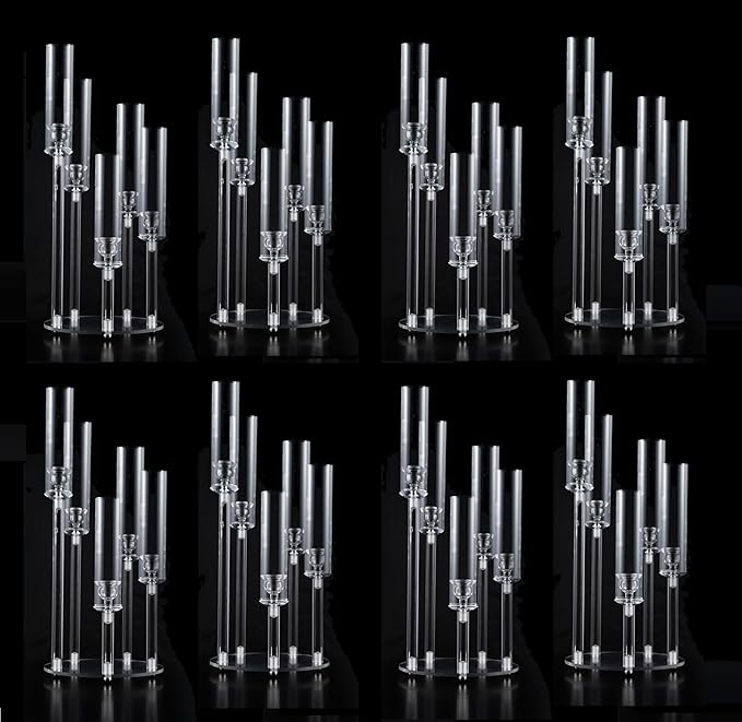 8sets 5 Arms Acrylic Clear Candelabra Centerpieces for Wedding,Clear Candle Holder Acrylic Bulk Table Centerpiece for Candle Sticks Christmas Party Living Room Dinner Advent