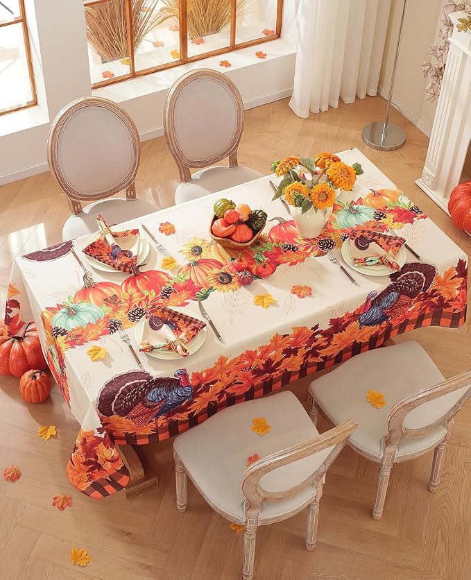 Honellaty Thanksgiving Tablecloth 60x84 Inch Rectangle Table Cloth, Fall Pumpkin Turkey Table Cover for Dinner, Thanksgiving, Harvest, Holiday Decor
