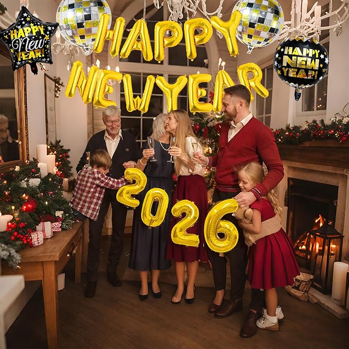 YQUQWN 20 PCS New Year Balloons Decorations 16 inch Gold 2026 Number Balloon Happy New Year Foil Balloons for 2026 News Years Eve Party Decorations Supplies Favors 2026