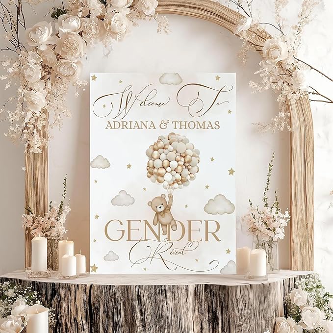 Gender Reveal Welcome Sign – Teddy Bear Balloon Theme,Personalized Teddy Bear Gender Reveal Welcome Sign, He or She Yard Sign, Boy or Girl Gender Reveal Sign, We Can Bearly Wait Gender Reveal .16