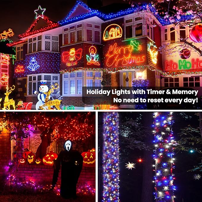 Brizled Color Changing Christmas Lights, 197FT 600 LED RGB Christmas Lights, Dimmable Xmas Tree Light, Multifunctional Indoor Outdoor String Fairy Light with Remote for Holiday Party Decor