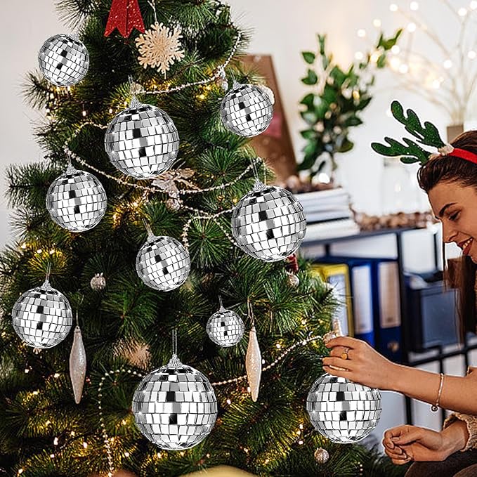 36 PCS Mirror Disco Ball,Mini Disco Balls Decoration,Disco Party Decorations Reflective Mirror Ball Ornaments,Small Silver Hanging Disco Balls for Christmas Tree,Themed Party,Wedding,4 Sizes