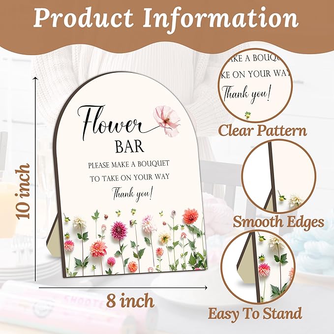Bride Shower Flower Bar Bouquet Station Board for Baby Shower, Flower Bar Wooden Tabletop Welcome Sign for Baby Shower, Floral Marker for Gender Reveal Party, Guest Bouquet Maker Decor Signs 8x10