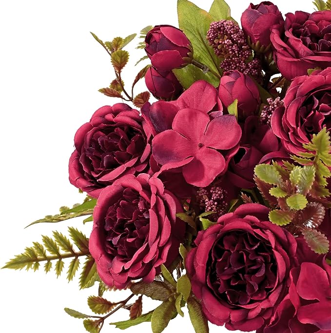 MARTINE MALL 4 Packs Peonies Artificial Flowers, Burgundy Artificial Peonies, Silk Peonies Flowers Fake Peonies Artificial Flowers Peonies Bouquet for Halloween Centerpiece Table Wedding Home Decor