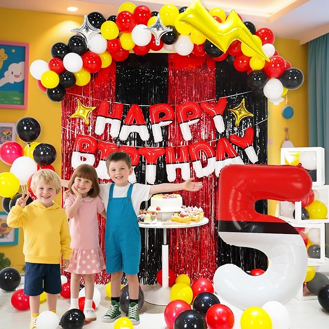 YIIHMEI 40 Inch Number 5 Balloons Birthday Party Decorations, Red and White Theme Large Balloon Decor Supplies for Kid's