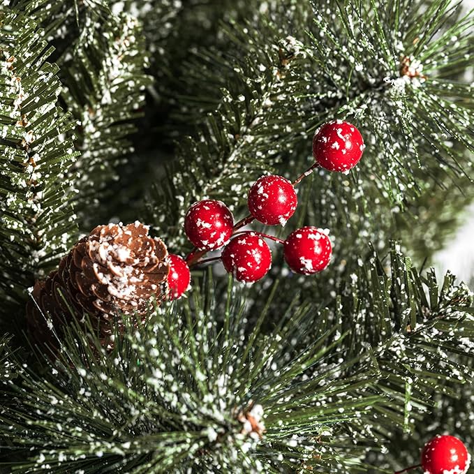 Glitzhome 2 Pack 6FT Pre-Lit Artificial Christmas Tree, Entrance Tree Frosted Pine Cones and Berries Christmas Porch Tree with 200 Warm White Lights for Front Door Porch Entryway Holiday Home Decor