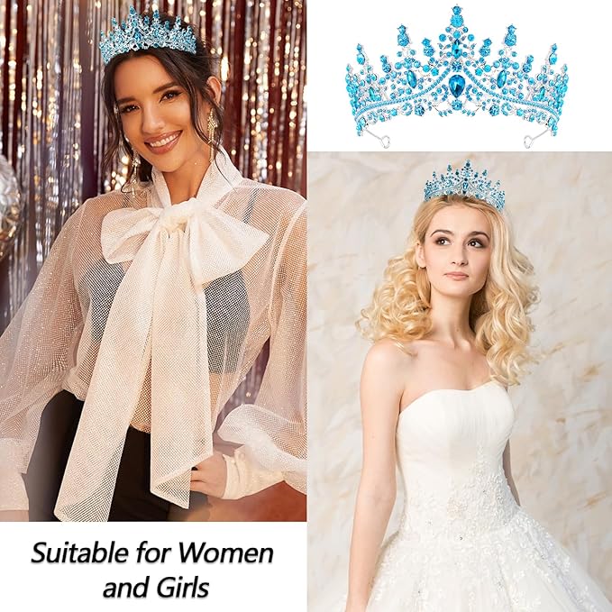 VELSCRUN Birthday Queen Tiara Crowns for Women Girls Blue Crystal Birthday Queen Headband Sash Elegant Princess Crown Happy Birth Party Decorations Mom Sisters Birth Gift Hair Accessories