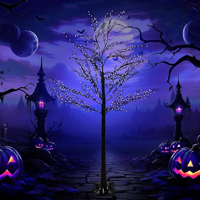 Halloween Lighted Tree Lights 6FT, 380 LED Black Halloweens Tree with Timer, DIY Bendable Branches, Halloween Decorations Outdoor & Indoor, Spooky Halloweens Yard Decor