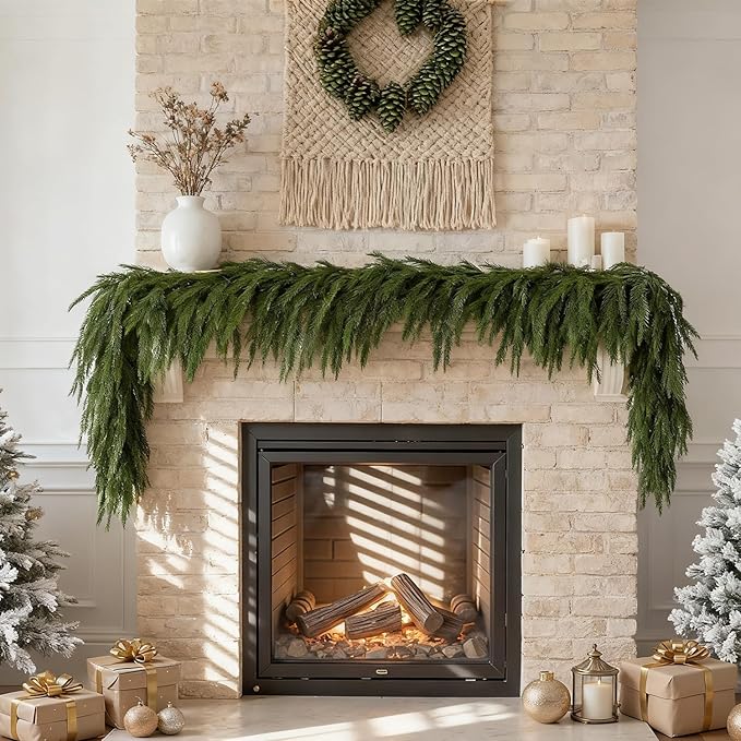 Premium 30% Fuller 6 Ft Artificial Norfolk Pine Garland, Real Touch Winter Pine Garland, for Staircase, Table, Mantle, Wall, Indoor, Outdoor Christmas Decorations, Flower Arranging