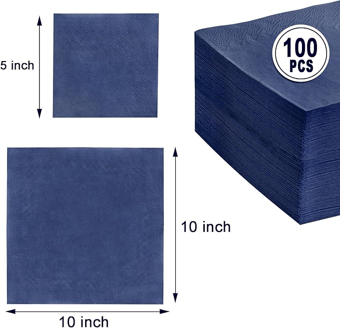 FLOWERCAT 100-Count 2-Ply Blue Cocktail Napkins - Navy Blue Napkins Disposable Premium Quality - 5" x 5" Blue Paper Napkins for July 4th Party,Bar,Weddings,Birthday,Hanukkah,Father's Day
