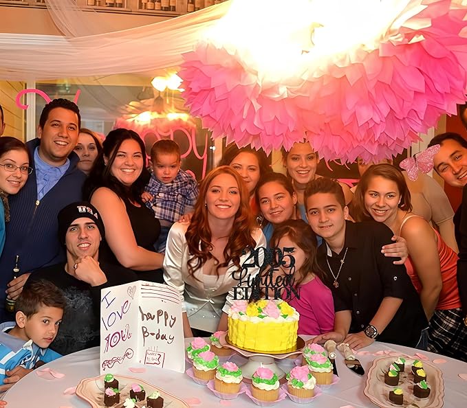 Limited EDITION 2005 Cake Topper - Black Glitter Happy 20th Birthday Party Cake Decoration Supplies, Cheer to 20 Years Cake Bunting Decor for 20th Birthday Party Photo Booth Props