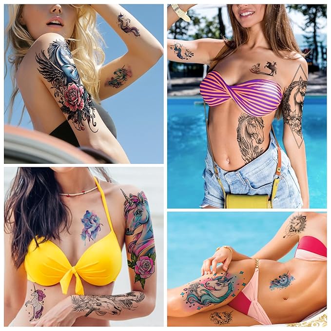 77 Sheets Temporary Tattoo for Women Men, 17 Sheets Half Arm Skull Flowers Tattoos, 60 Sheets Animals Tiny for Adult Kids Body Tattoos Stickers Waterproof Realistic Halloween Costume Decorations