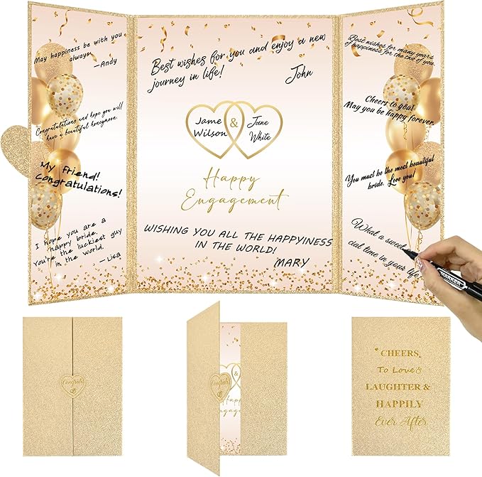 DARUNAXY Champagne Gold Engagement Party Decorations, Happy Engagement Alternative Signature Guest Book Just Engaged Gifts Almost Married Congratulations Engagement Signing Card Board Party Supplies