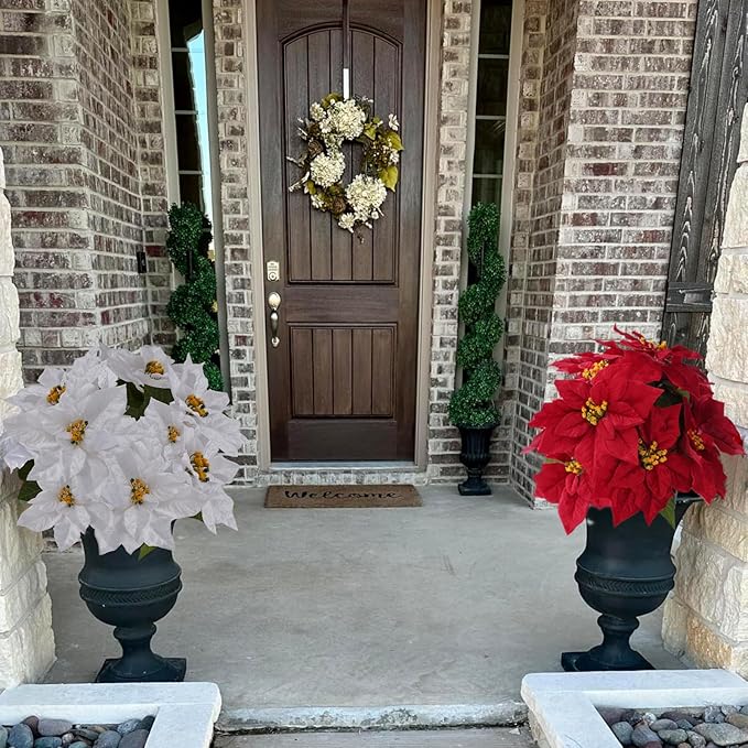 17" Poinsettias Artificial Christmas Flowers 11 Heads Fake Poinsettia Plants for Home Porch Garden Office Indoor Outdoor Christmas Winter Decorations White