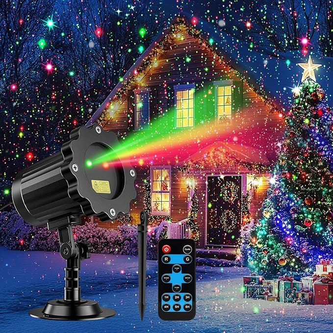 Brighter Laser Christmas Lights Projector Outdoor, 2025 Upgraded 2 Colors Red Green Gypsophila Moving Twinkle Stars Light Show, Holiday Projector Landscape Spotlight Decorations for House/Garden/Party