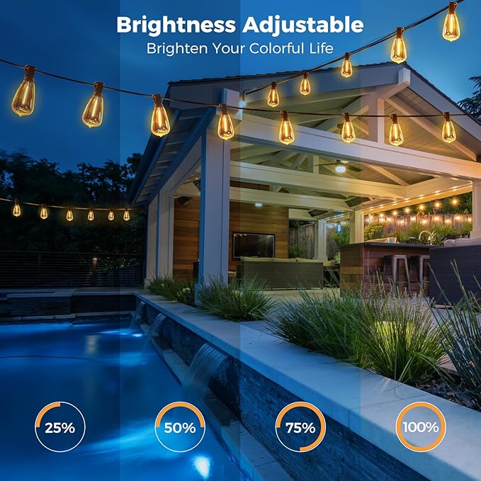 litogo 25 FT LED String Lights for Outside, Waterproof Outdoor Patio Lights with Dimmable Edison Bulbs, Warm White Hanging Light with Timer for Porch Backyard Gazebo Holiday Party