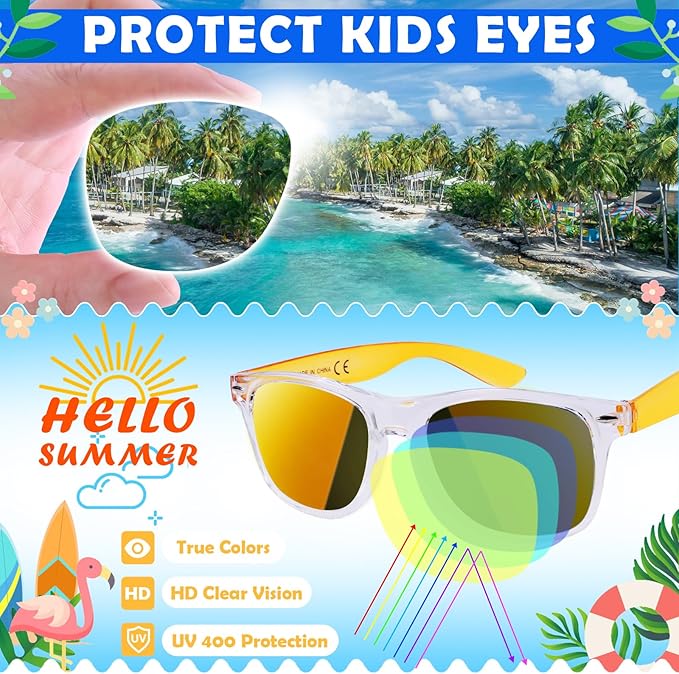 24 Pack Kids Sunglasses Party Favors, Neon Translucent Sunglasses with UV Protection in Bulk for Kids and Adults, Perfect for Summer Pool Beach Birthday Graduation Party, Outdoor Party Supplies