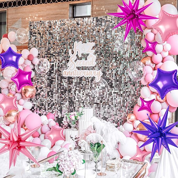 21 Pcs Star Balloons,22/18/10 Inch Star Foil Mylar Balloon,Spike Balloon and Four Pointed Balloons for Party Supplies Christmas Birthday Wedding Photo Booth (Purple Pink Hot Pink)
