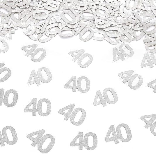 40th Happy Birthday Confetti Decorations - Silver Glitter Number 40 Party Decorations, Wedding Anniversary Party Table Decorations