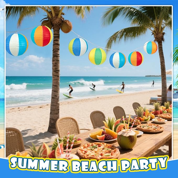 10Pcs 8" Pool Party Decorations Summer Decorations Beach Themed Decor Hanging Colored Paper Lanterns for Classroom Luau Birthday Home Room Office (8inch)