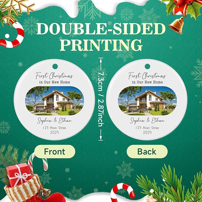 Personalized First Christmas in Our New Home Ornament 2025, Housewarming Gifts New House Photo Christmas Ornaments Christmas Tree Decoration, House Warming Gifts for Couples Owners Men Women