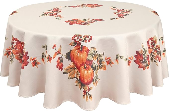 Lintex Thanksgiving Traditions Autumn Harvest Bordered Thanksgiving Fabric Table Runner, Autumn Fall Leaves and Pumpkin Patch Border Print 70” Long Table Runner