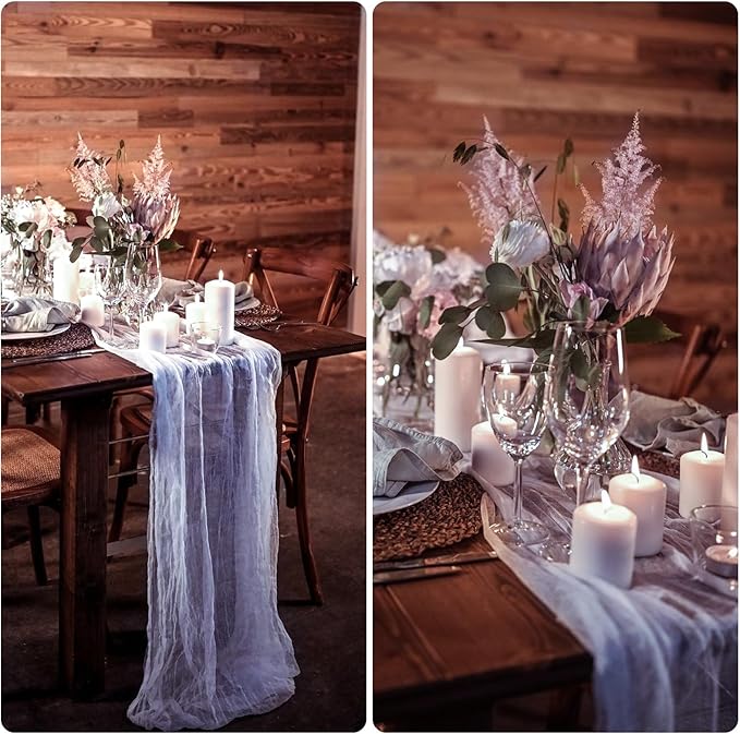 6 Pack Lavender Cheesecloth Table Runner 10FT Boho Gauze Fabric Table Runner 35 x 120 Inch Rustic Sheer Runner for Centerpiece Wedding Decor Baby Shower Party Boho Table Decoration